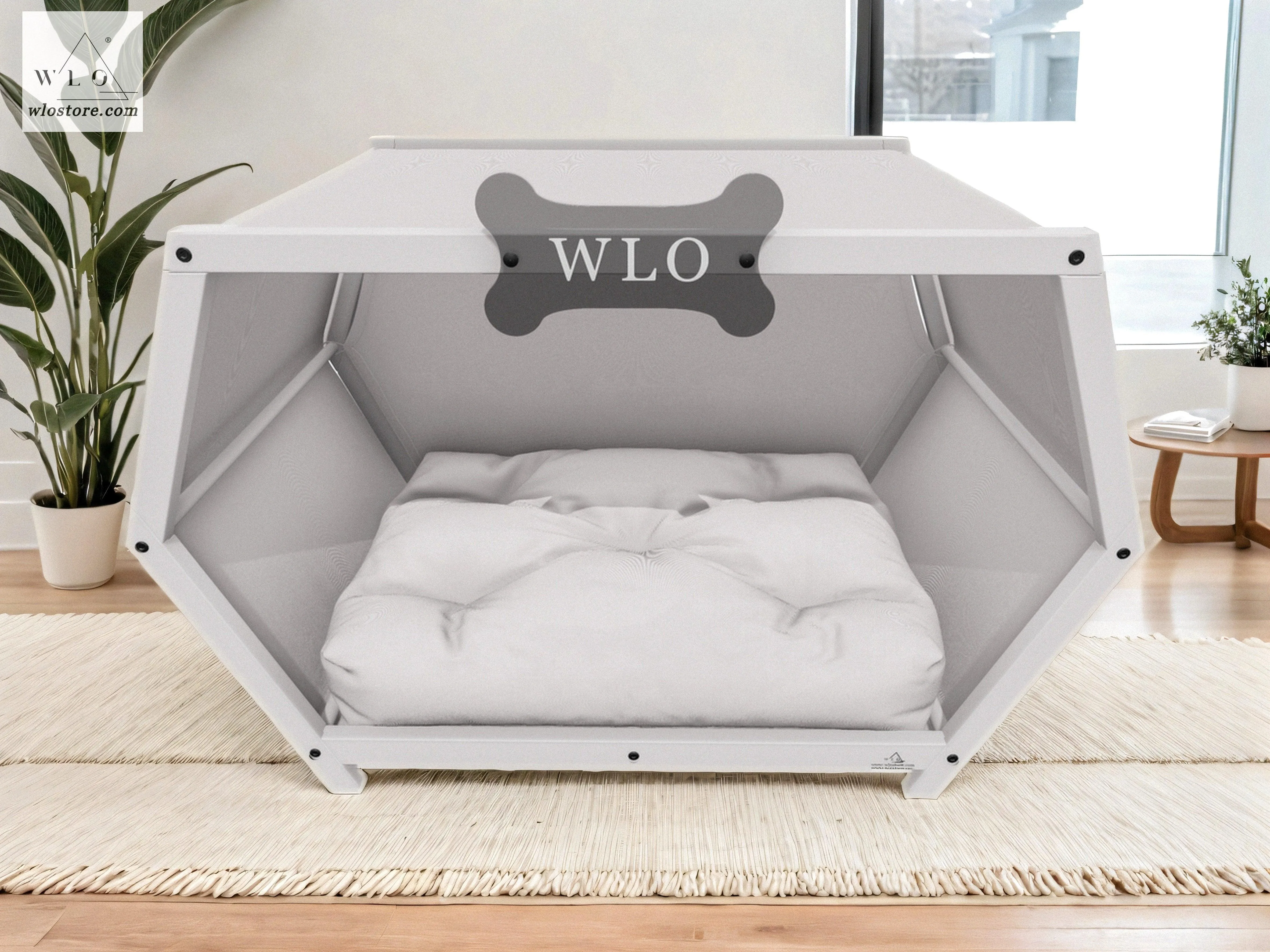 WLO® White Hexxon Elevated Modern Dog House